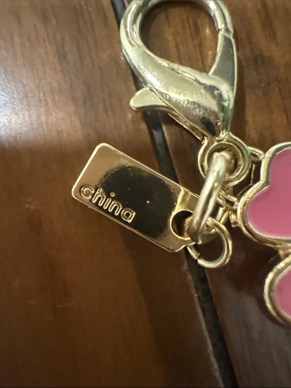 COACH Pink Enamel Flower Key Charm with Gold-Tone Hardware